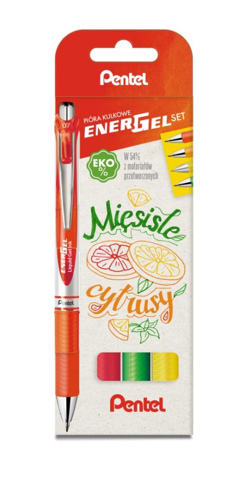 Pióro kulkowe ENERGEL 0,7 mm, kpl.4 kolory MIĘSISTE CYTRUSY BL77-ST4BFGKPL PENTEL Pentel