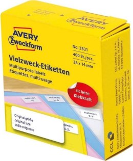 Białe minietykiety w dyspenserach do opisywania ręcznego, 400 etyk./op., 38 x 14 mm, białe, AVERY ZWECKFORM, 3831 Avery Zweckform