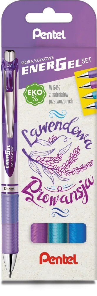 Pióro kulkowe ENERGEL 0,7 mm, kpl.4 kolory LAWENDOWA PROWANSJA BL77-ST4CSVVPL PENTEL Pentel