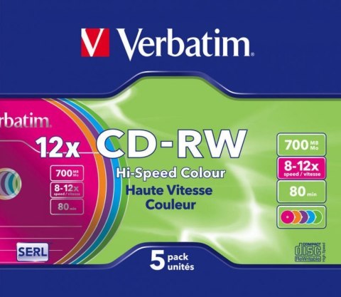 Płyta CD-RW VERBATIM SLIM Kolor 700MB x12 43167 Verbatim