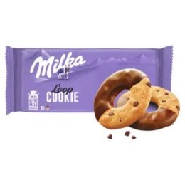 MILKA Cookie Loop Ciastka z kawałkami czekolady częściowo oblane czekoladą Milka