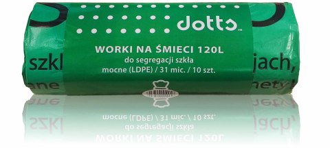 Worki na śmieci 120l 10szt., DOTTS, do segregacji szkła, NADRUK, mocne (LDPE), 31mic., zielone Dotts