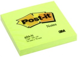 Bloczek samoprzylepny POST-IT_ (654N), 76x76mm, 1x100 kart., jaskrawy zielony Post-It 3M