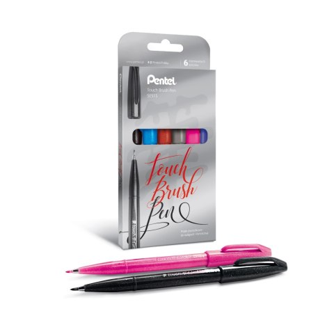 Zestaw pisaków pędzelkowych do kaligrafii i liternictwa SES15C-ST6ACENPVPL PENTEL Pentel