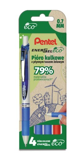 Pióro kulkowe ENERGEL ECO (kpl. 4szt - czerwony, 3x niebieski) BL77E-ST4BCCCPL PENTEL Pentel