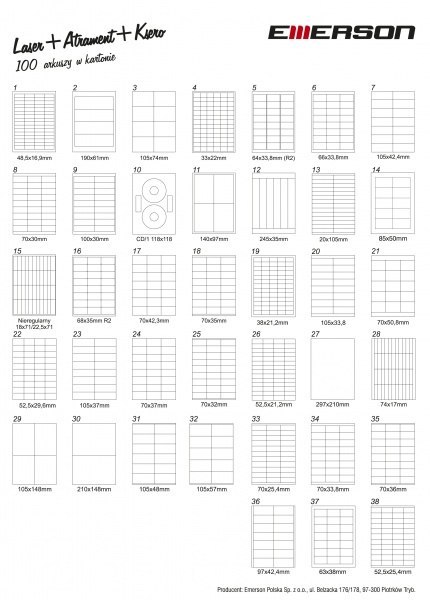 Etykiety A4 70*33.8mm (100) białe 034 EMERSON (X) Emerson