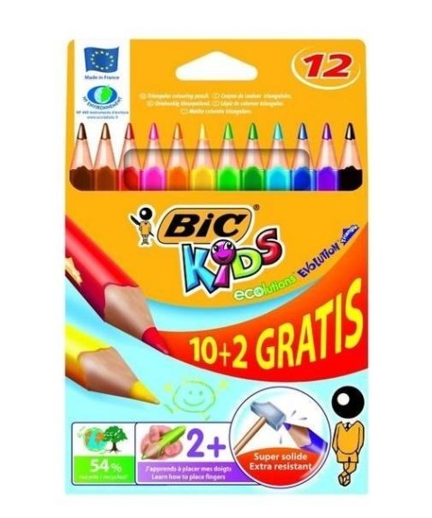 Kredki ołówkowe BIC Kids Evolution Triangle ECOlutions 10+2kol, 8871462 Bic