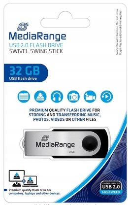 Pamięć Pendrive MediaRange 32GB USB 2.0, obracany, srebrno-czarny, MR911 Kingston