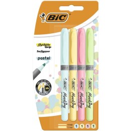 Zakreślacze BIC Highlighter Grip Pastel mix Blister 4szt, 964859 Bic