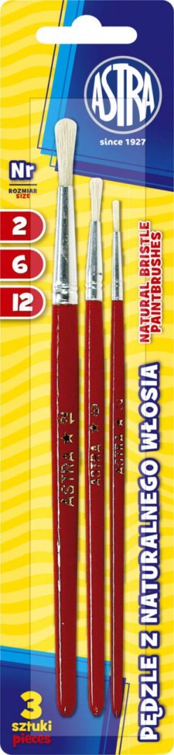 Zestaw pędzli z naturalnego włosia Astra - 3 sztuki rozmiary 2/6/12, 315111001 Astra