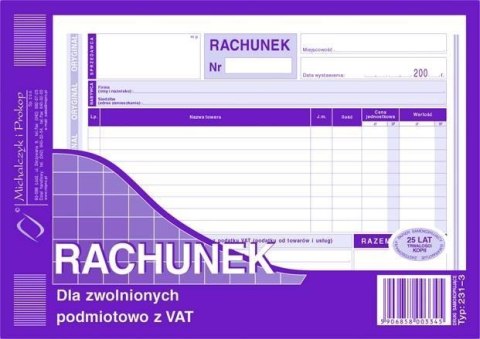231-3 Rachunek A5 dla zwolnionych podmiotowo z VAT (poziom) MICHALCZYK i PROKOP Michalczyk i Prokop