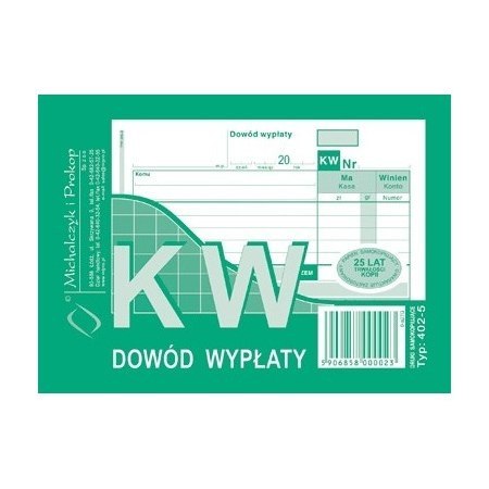 402-5 KW Dowód Wypłaty, A6 80 kartek, MICHALCZYK&PROKOP Michalczyk i Prokop