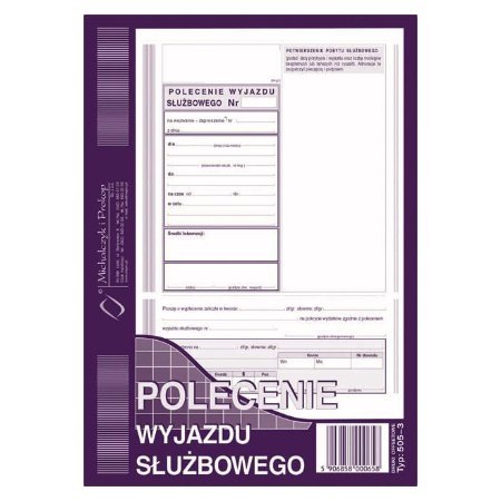 505-3 Polecenie wyjazdu służbowego, A5 40 kartek, MICHALCZYK&PROKOP Michalczyk i Prokop