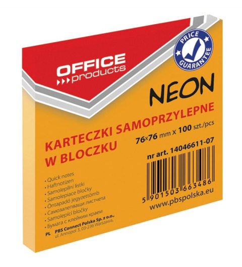Bloczek samoprzylepny 76x76 100k NEON pomarańczowy 14046611-07 Biella