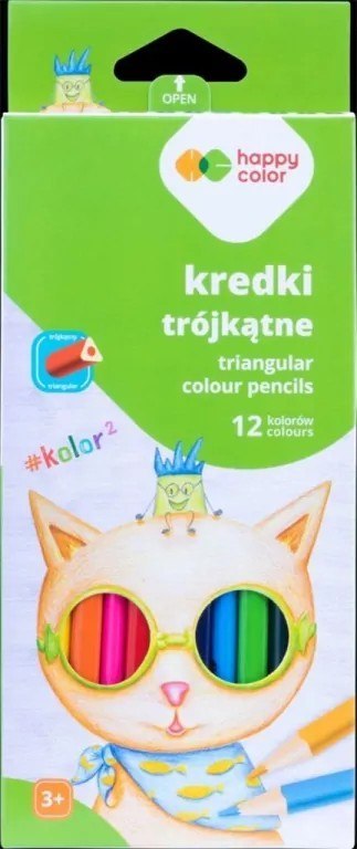 Kredki drewniane, szkolne, trójkątne, 12 kol. KOLOR2, Happy Color Happy Color
