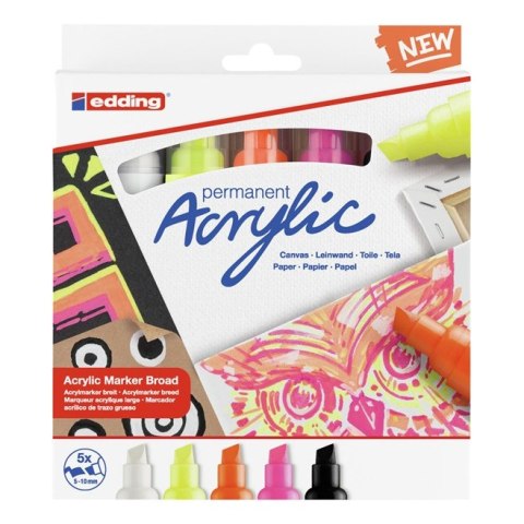 Markery akrylowe 5-10 mm neonowe 5 szt. mix kolorów 5000/5S/NEON Edding Edding
