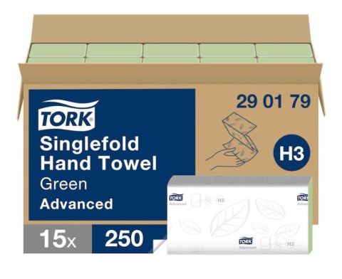 Ręcznik składny Advanced ZZ zielony 2 warstwy 3750 szt./kart H3 TORK 290179, 15x25 Tork