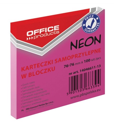 Bloczek samoprzylepny 76x76 100k NEON różowy 14046611-13 Biella