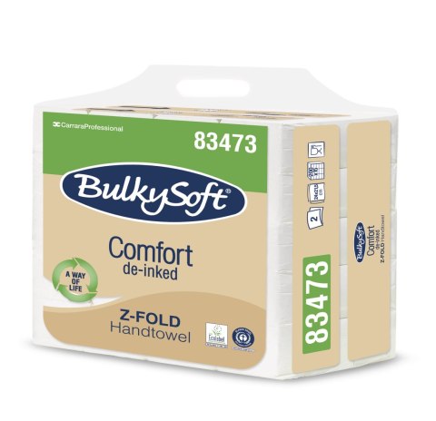 BulkySoft Comfort de-inked, celuloza z recyklingu, ręcznik papierowy, ZZ, 3 panelowy, 2W, 4x21,5cm, biały, 3000 listków, 83473 Bulky Soft