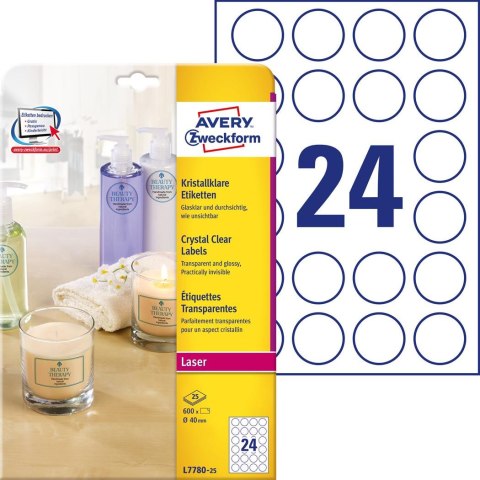 Etykiety Crystal Clear L7780-25 Q40 25 ark. przezroczyste Avery Zweckform Avery Zweckform