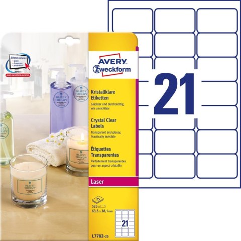 Etykiety Crystal Clear L7782-25 63,5x38,1 25ark przezroczyste, Avery Zweckform Avery Zweckform