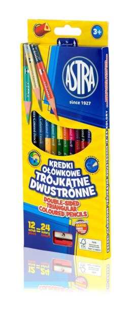 Kredki ołówkowe trójkątne dwustronne 24 kolory 12 szt, ASTRA 312113001 Astra