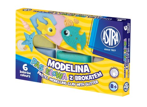 Modelina pastelowa z brokatem Astra 6 kolorów, 304118001 Astra
