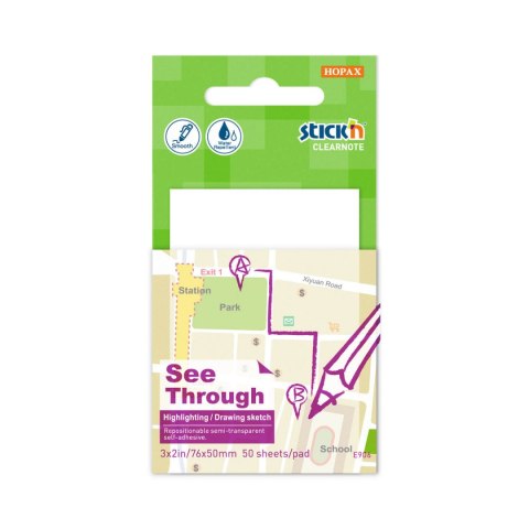 Przezroczysty notes samoprzylepny 51 x 76 mm, 50 karteczek (18) 21708 StickN