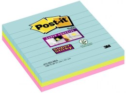 Bloczek samoprzylepny POST-IT_ Super Sticky w linie, (675-SS3-MIA), 101x101mm, 3x70 kart., paleta Miami Post-It 3M