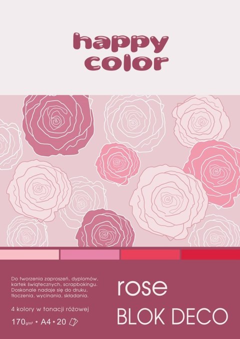 Blok Deco Rose A4, 170g, 20 ark, 4 kol. tonacja różowo-czerwona, Happy Color HA 3717 2030-062 Happy Color