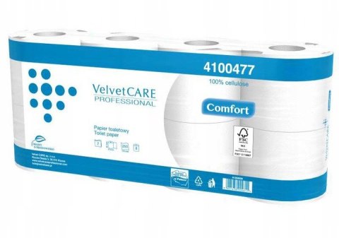 Papier toaletowy celuloza, 2 warstwy, biały, 27,5m - 250 listków (8szt) VELVET PROFESSIONAL Comfort 4100477 Velvet