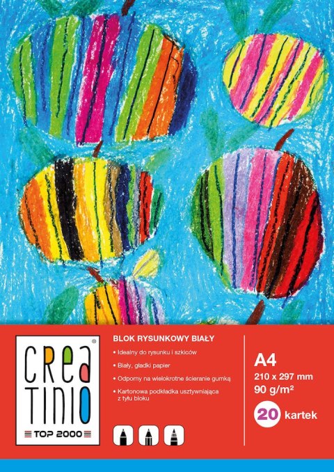 Blok rysunkowy A4 20 kartek 90 g Creatinio biały Top 2000 400079845/400176 Top 2000
