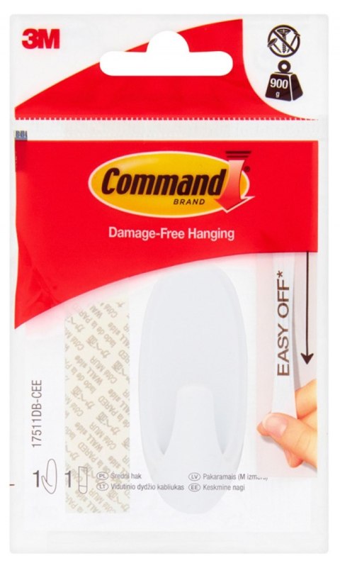 Hak wielokrotnego użytku COMMAND_ Basic (17511DB-CEE HAK), z metalowym uchwytem, średni, biały Command 3M