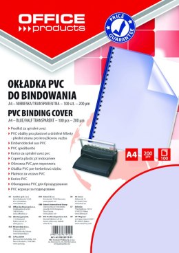 Okładki do bindowania , PVC, A4, 200mikr., 100szt., niebieskie transparentne, typu OFFICE PRODUCTS 20222015-01 Office Product