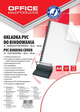 Okładki do bindowania , PVC, A4, 200mikr., 100szt., transparentne, typu OFFICE PRODUCTS 20222015-90 Office Product