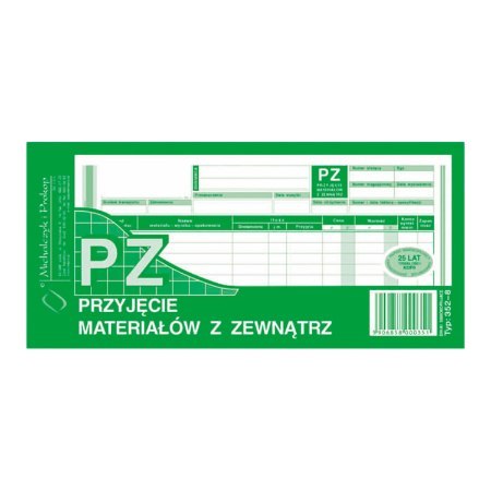 352-8 PZ przyjęcie materiałów z zewnątrz, 1/3 A4 80 kartek, MICHALCZYK&PROKOP Michalczyk i Prokop