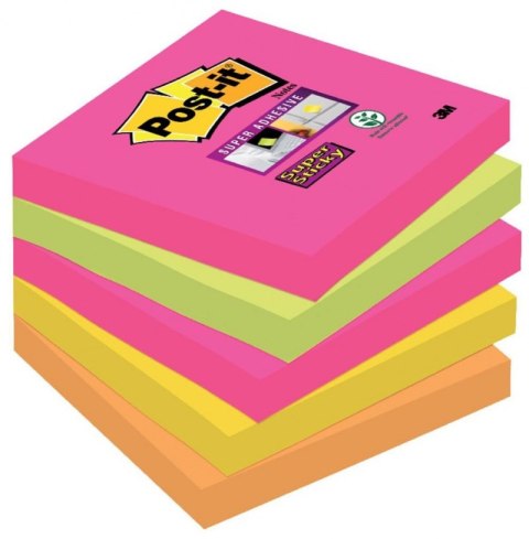 Bloczek samoprzylepny POST-IT_ Super Sticky (654S-N), 76x76mm, 5x90 kartek, neonowe Post-It 3M
