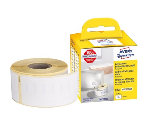Etykiety adresowe ASS0722400 36x89 260 et. w rolce do termodruku, białe, Avery Zweckform Avery Zweckform
