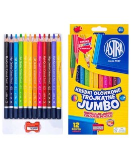 Kredki ołówkowe trójkątne jumbo ASTRA 12 kolorów z temperówką 312023911 Astra