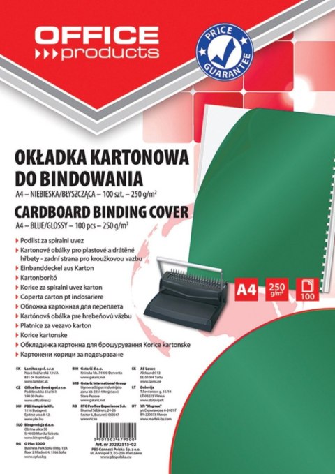 Okładki do bindowania , karton, A4, 250gsm, błyszczące, 100szt., zielone, typu OFFICE PRODUCTS 20232515-02 Office Product