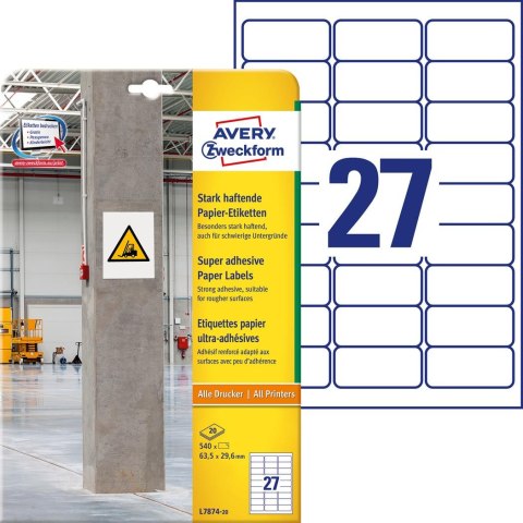 Etykiety do trudnych powierzchni L7874-20 63,5x29,6 20 ark., papierowe, Avery Zweckform Avery Zweckform