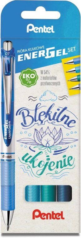 Pióro kulkowe ENERGEL 0,7 mm, kpl.4 kolory BŁĘKITNE UKOJENIE BL77-ST4CACSSPL Pentel