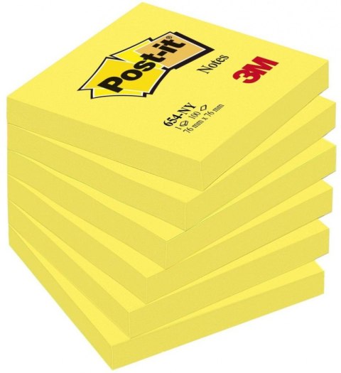 Bloczek samoprzylepny POST-IT_ (654NY), 76x76mm, 1x100 kart., jaskrawy żółty Post-It 3M