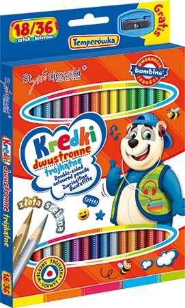 Kredki szkolne trójkątne dwustronne 18/36 kolorów + temperówka gratis ST. MAJEWSKI 4957 Bambino Kredki szkolne trójkątne dwustronne 18/36 kolorów + temperówka gratis ST. MAJEWSKI 4957 Bambino