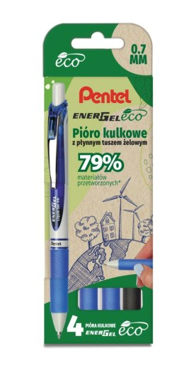 Pióro kulkowe ENERGEL ECO (kpl. 4szt - czarny, 3x niebieski) BL77E-ST4ACCCPL PENTEL Pentel