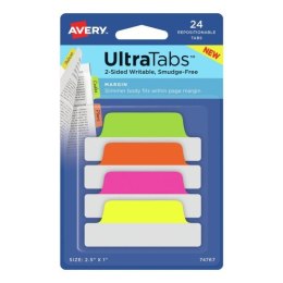 Ultra Tabs - samoprzylepne zakładki indeksujące, kolorowe, neonowe, 63,5x25, 24 szt., Avery Zweckform 74767 Avery Zweckform