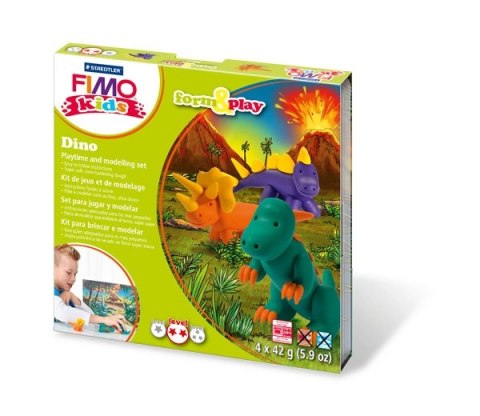 Zestaw FIMO Kids Form&Play, Dinozaury, 4 x 42g + akcesoria, Staedtler S 8034 07 Staedtler Fimo Zestaw FIMO Kids Form&Play, Dinozaury, 4 x 42g + akcesoria, Staedtler S 8034 07 Staedtler Fimo