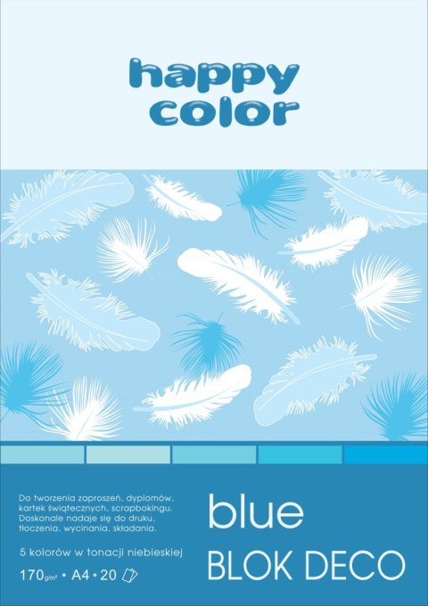 Blok Deco Blue A4, 170g, 20 ark, 5 kol. tonacja niebieska, Happy Color HA 3717 2030-032 Happy Color Blok Deco Blue A4, 170g, 20 ark, 5 kol. tonacja niebieska, Happy Color HA 3717 2030-032 Happy Color