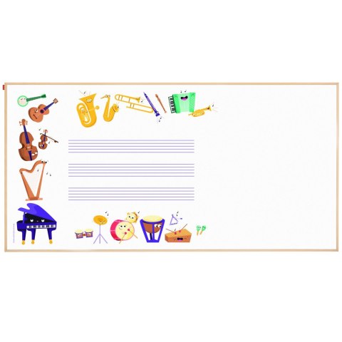 Tablica edukacyjna MemoBe, WHITEBOARDGAME: Music adventure!, nadruk WESOŁE INSTRUMENTY, rama drewniana, 200x100 cm MTM200100.MU0 MemoBe Tablica edukacyjna MemoBe, WHITEBOARDGAME: Music adventure!, nadruk WESOŁE INSTRUMENTY, rama drewniana, 200x100 cm MTM200100.MU0 MemoBe