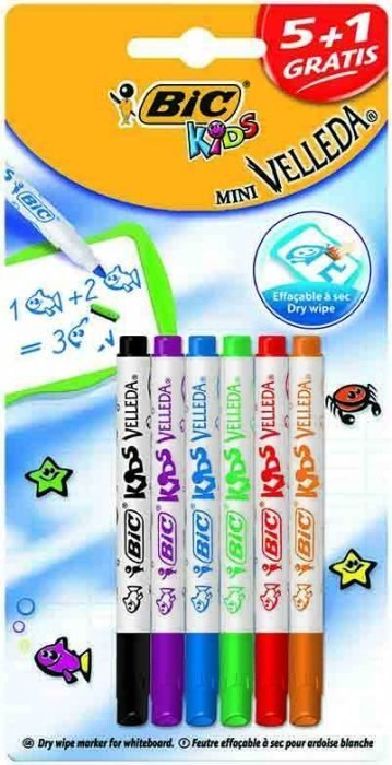 Marker suchościeralny BIC KIDS Mini Velleda Marker Suchościeralny mix Blister 6szt, 8413871 Bic